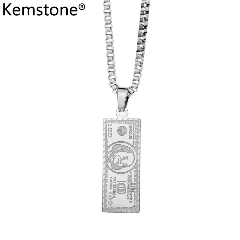Kemstone Hip Hop Gold Plated Stainless Steel Dollar Pendant Necklaces for Men Women