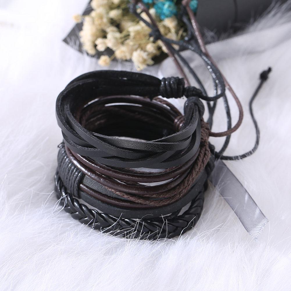 1 Bộ Vòng Tay Đan Dây Nhiều Lớp Phong Cách Punk Cho Nam, Phụ Kiện Vòng Đeo Tay Bằng Da PU