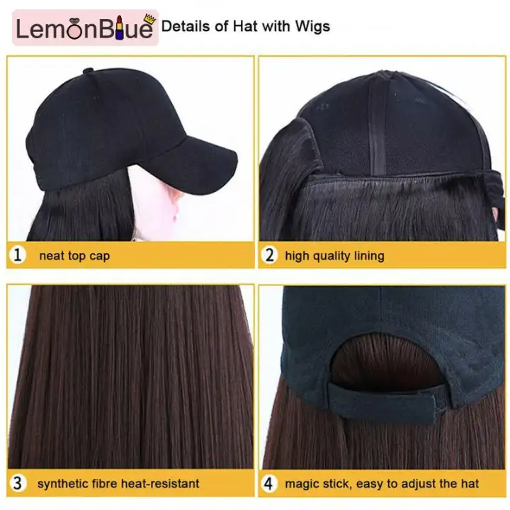 Lemonblue Baseball Hat With Short Hair Wigs Bob Hair Synthetic Hat