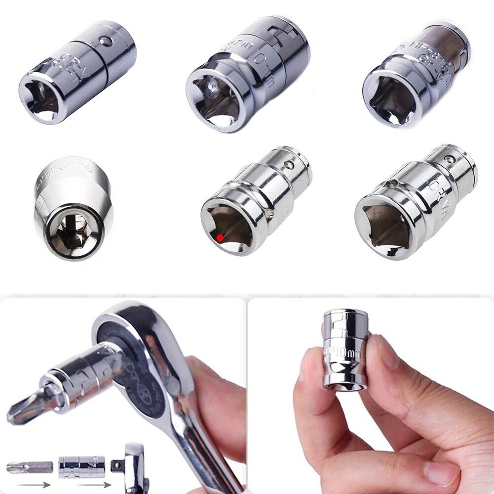 【UniRax】 Ratchet Socket Adapter Universal Socket Hex Bit Holder Converter 1/4" 3/8" 1/2" ISO/ANSI Standard Chrome Vanadium Steel Bushing Convert The Socket Into A Screwdriver Bit