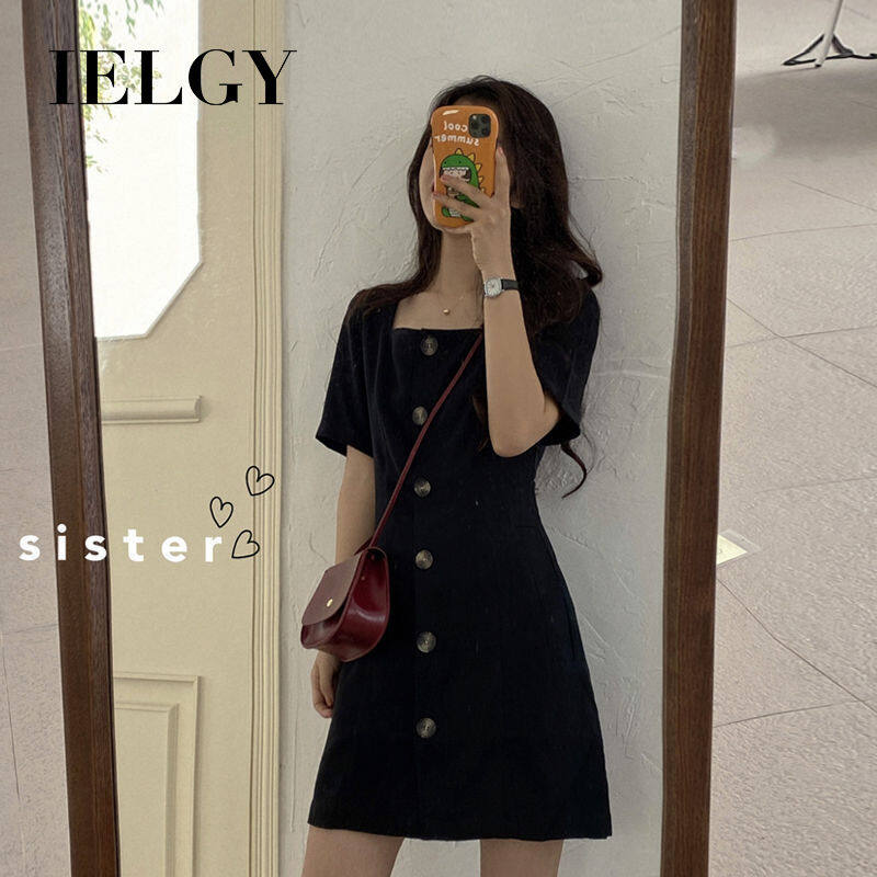 IELGY thin temperament little black dress Korean style western style square collar dress female ins short skirt