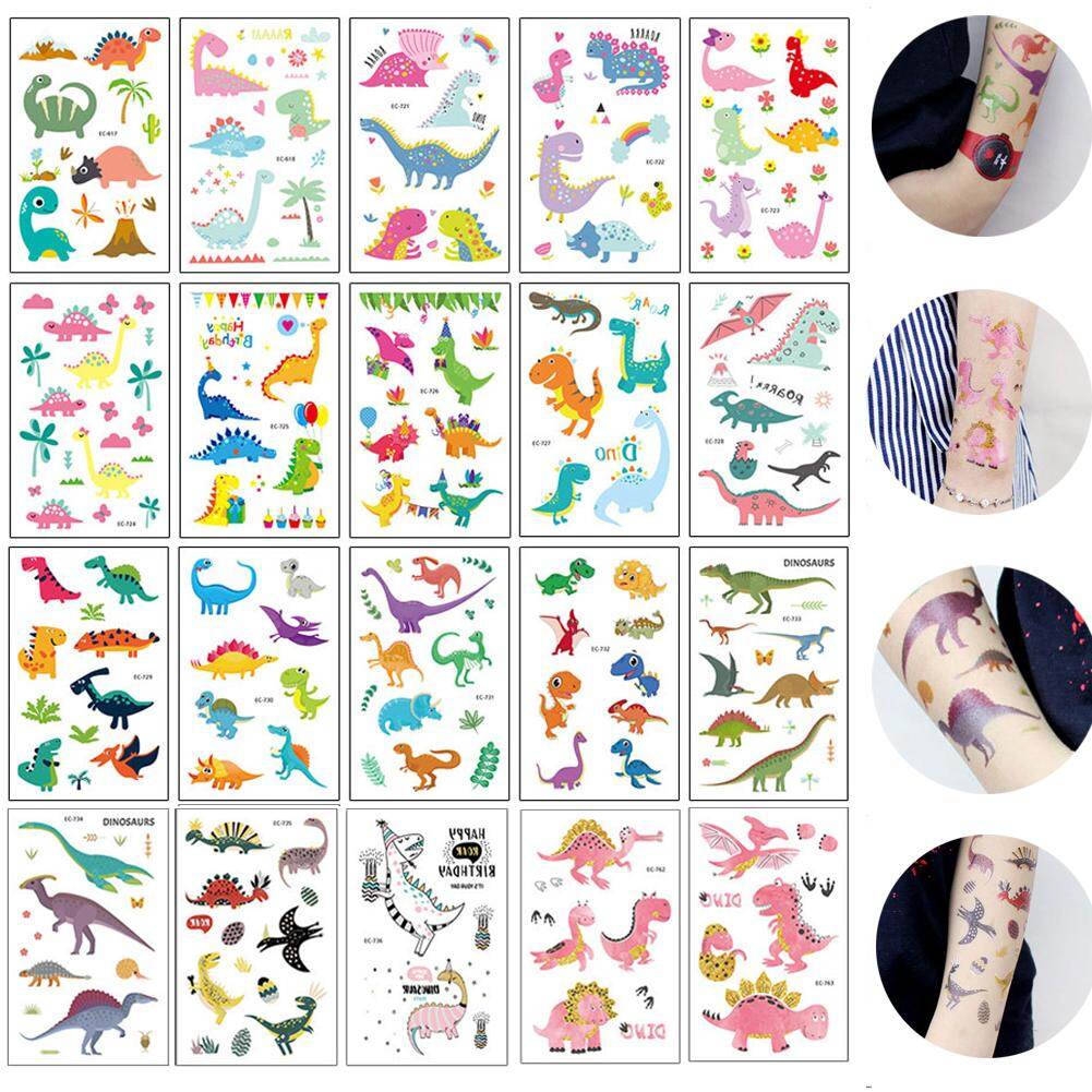 BUYINCOINS 120x75MM Colorful Cartoon Dinosaur Tattoo Stickers Art Cartoon Temporary Tattoo Kids Hands Children