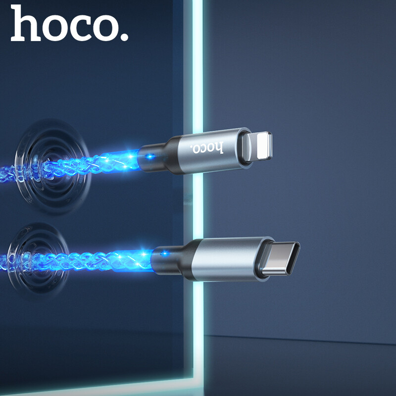 Hoco u112 colourful shine 20w type c to lightning cable for iphone 14 13 12 pro max series fast charging usb 20w usb c to lightning cable data cord