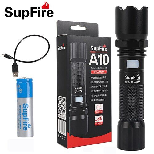 SUPERFIRE Flashlight A10 LED Flashlight Waterproof Portable Torchlight Rechargeable Super Bright Searchlight Outdoor