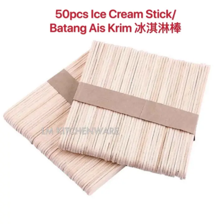 50pcs Ice Cream Stick Wood Bamboo Ice Cream Stick Wooden Craft Paddle Popsicle Stirrers Batang Ais Krim冰淇淋棒 Lazada