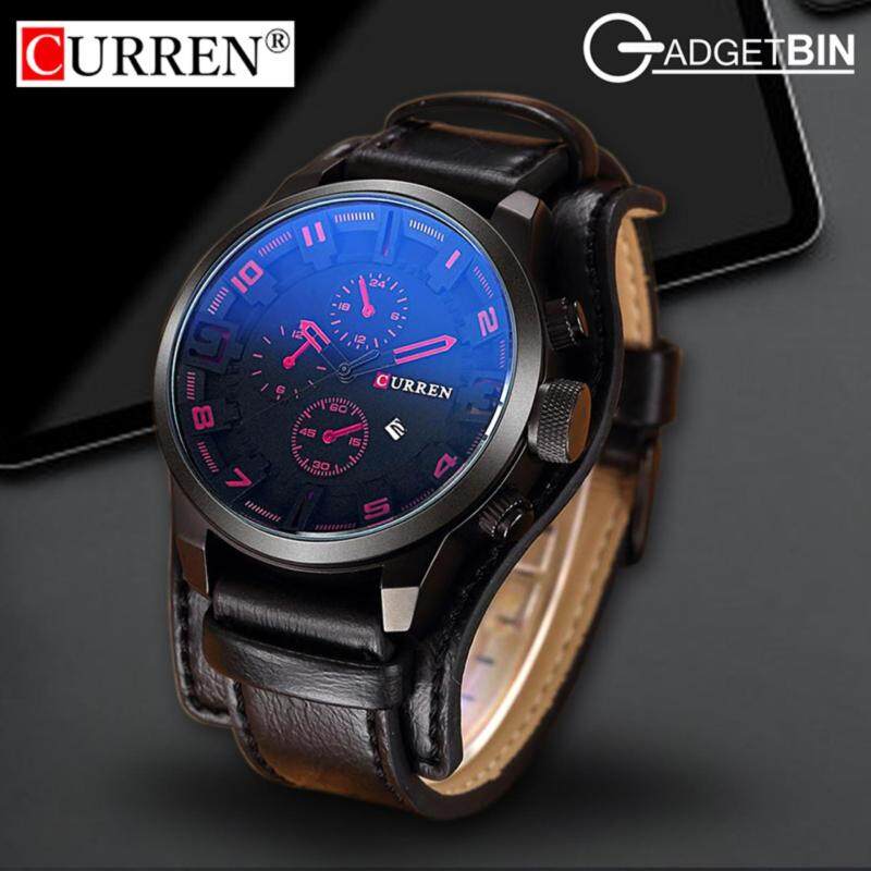 Original CURREN 8225 Mens Sports Full Leather Strap Date Watch- Red Black Malaysia