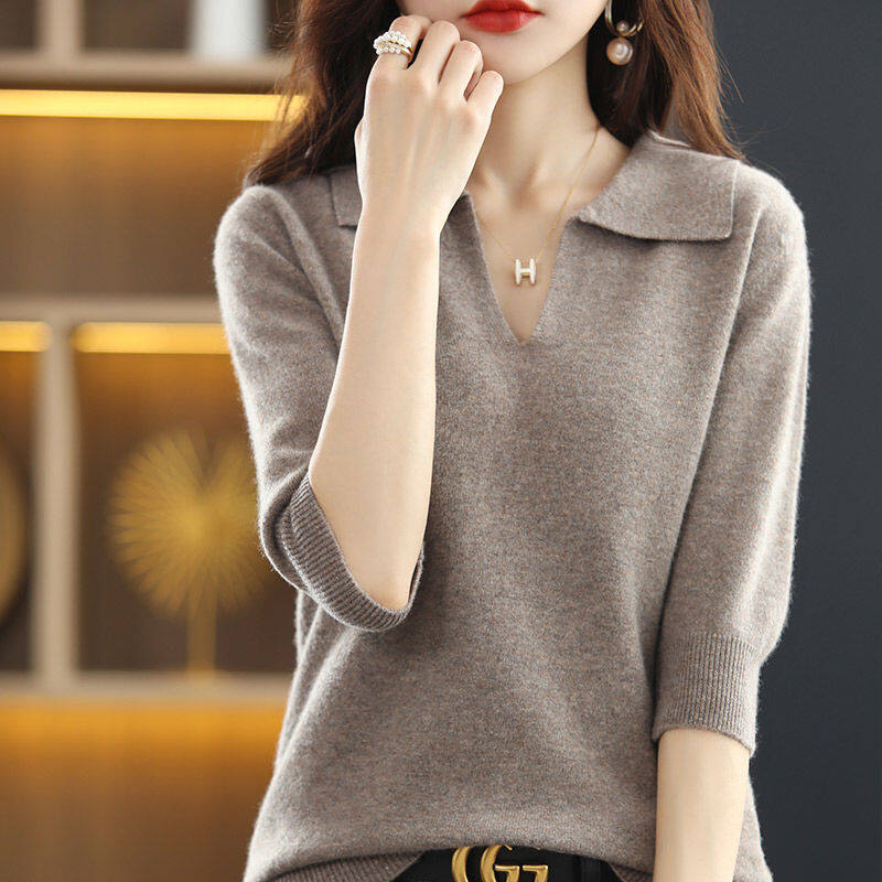Áo Len Chui Đầu Màu Trơn Cổ Chữ V Thời Trang Quần Áo Nữ Áo Thun Dệt Kim Áo Thường Ngày Tay LửNg Áo Dệt Kim Cơ Bản Dáng Rộng Cho Nữ