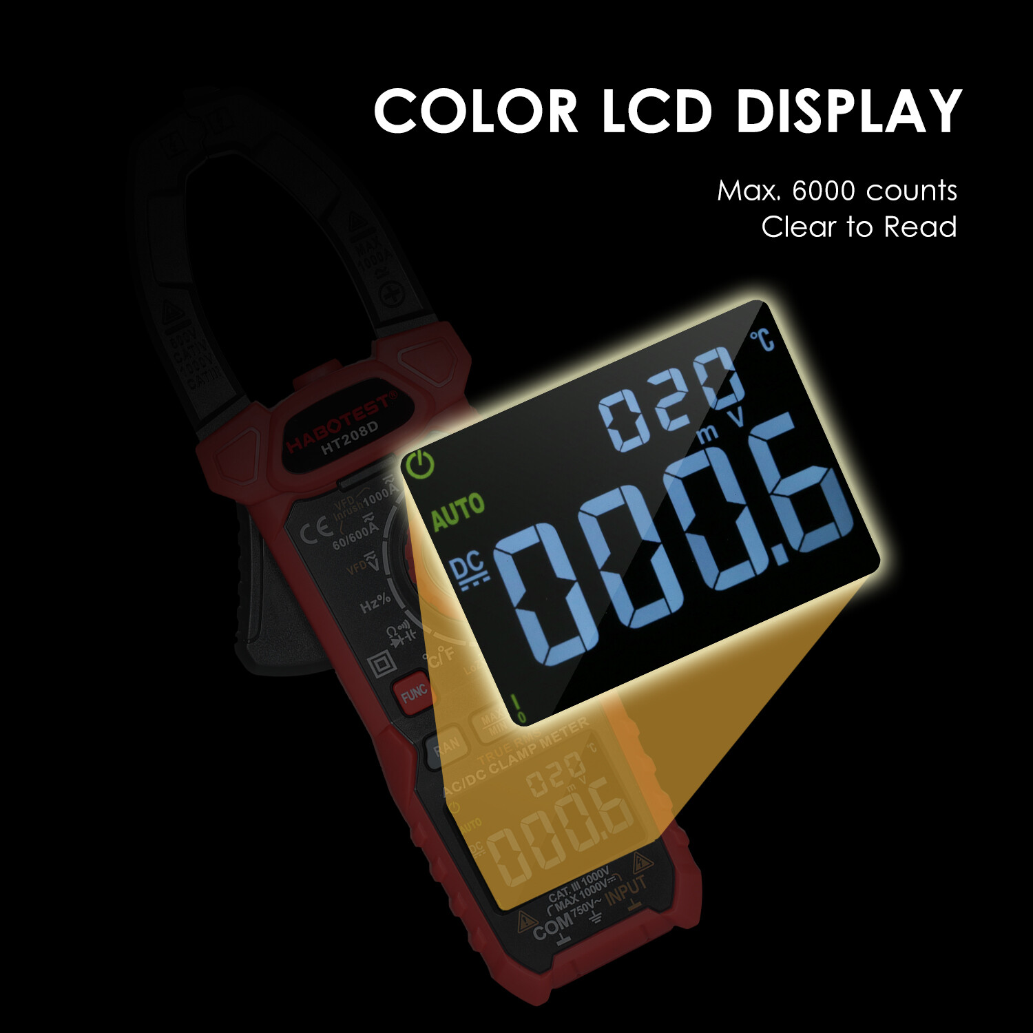 KKmoon HABOTEST AC/DC Digital Clamp Meter True-RMS Multimeter Anto-Ranging Multi Tester Current Clamp with Amp Volt Ohm Diode Capacitance Resistance Continuity NCV Temperature Duty Ratio VFD Tests