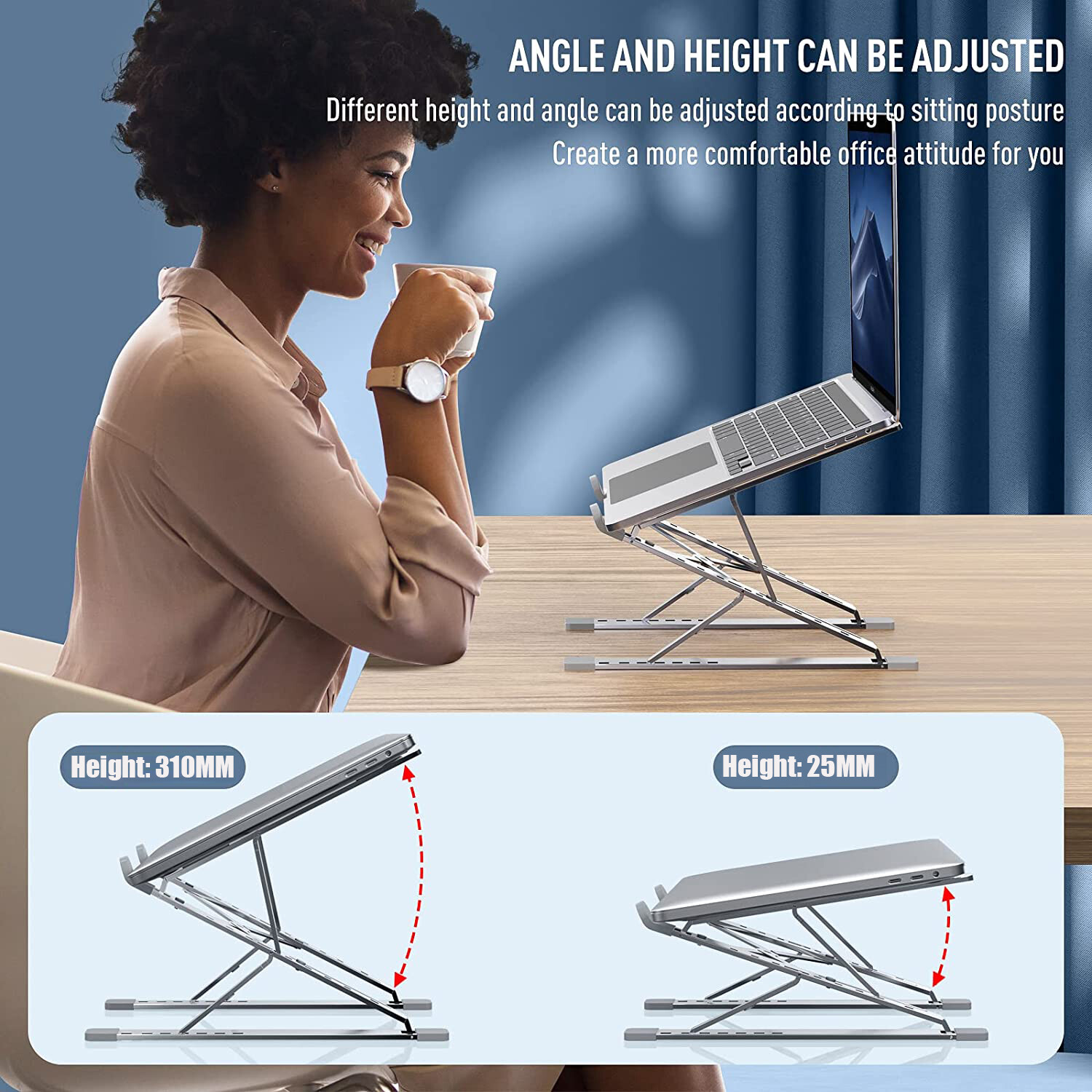 Laptop Stand Aluminum Computer Riser Portable Adjustable Ergonomic Laptops Elevator Desktop Foldable Notebook Holder for 10 to 15.6 Inches Notebook Computer Silver