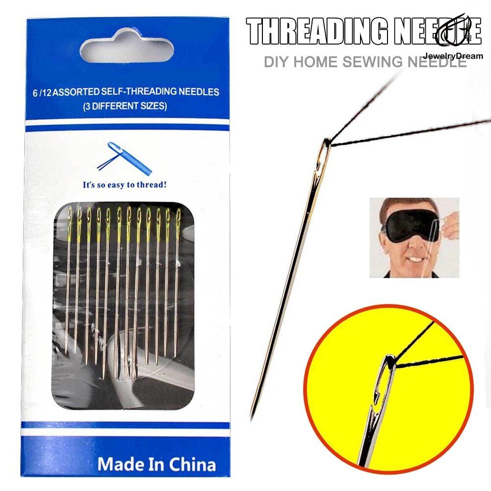12Pcs Self-Threading Hand Needles Darning Needles Multi-size Side Opening Blind Needle Sewing Self-Threading Hand Needles Handmade DIY Accessories