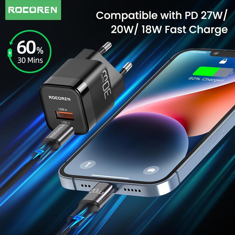 Rocoren PD 20W USB C Cable For iPhone 14 13 12 Pro Max X XR Mini Fast Charging Charger Type C Cable For iPad USBC Data Wire Cord