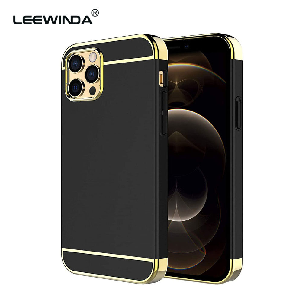 LEEWINDA For iPhone 12 Pro Max 12 Mini 5.4 Phone Case,For iPhone 11 Pro Max 6.5 Cases,Luxury Matte Plating Gold PC Hard Shell 3 in 1 Back Cover