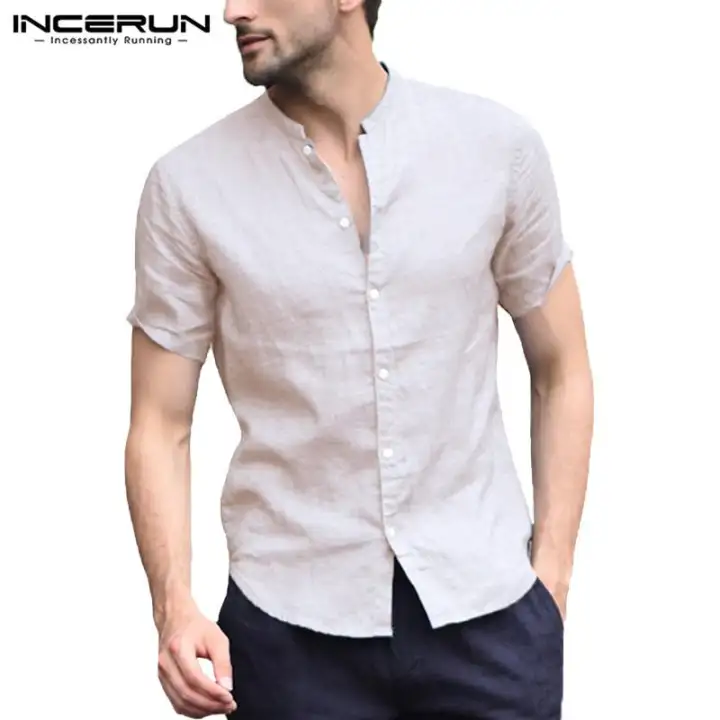 collarless button down mens shirt