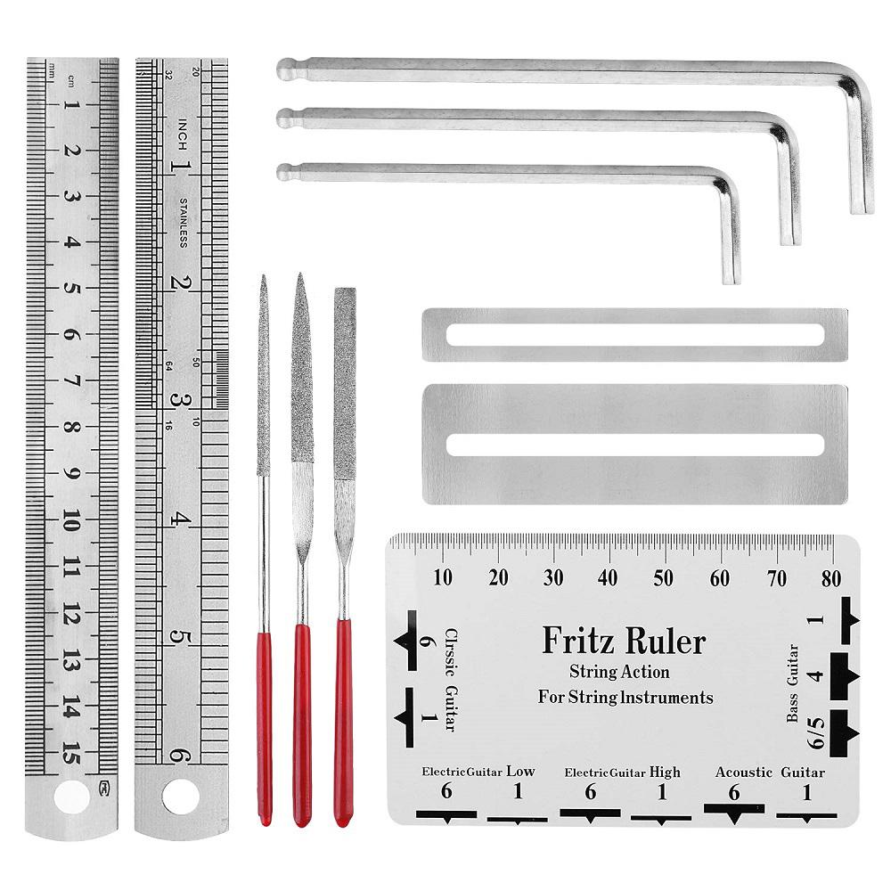 [okoogee]Guitar Repair Maintenance Cleaning Tools Kit 3 in 1 Guitar String Winder Cutter Pin Puller Guitar Fret Rocker Leveling File Kit