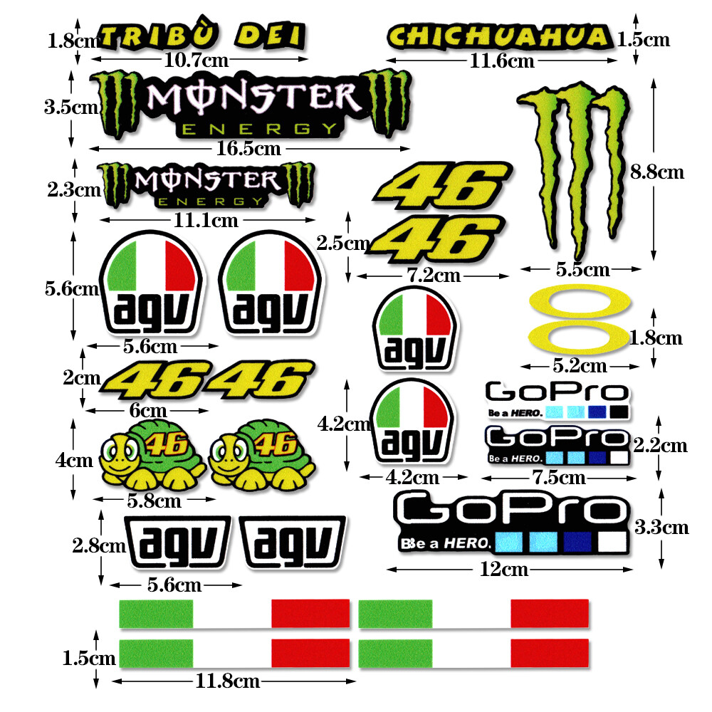 AGV Helmet Sticker GOPRO Monster No. 46 Rider Motorcycle Modification Sticker Decal For Yamaha Motorcycle Motorcycle Modification Essential Sticker Decal