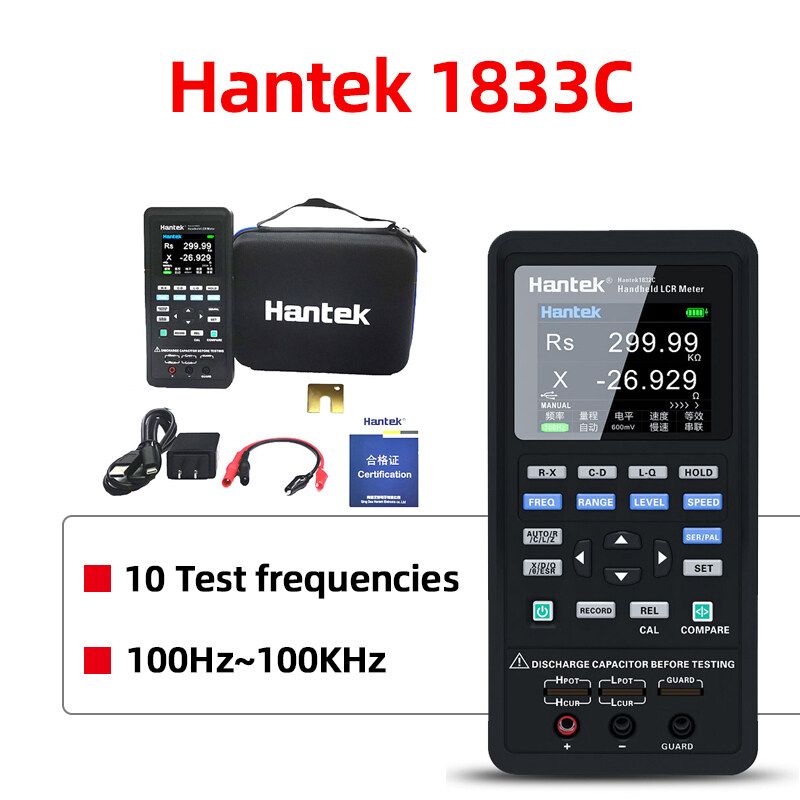 Hantek Alat Pengukuran Digital LCR Meter 1833C, Instrumen Pengukuran Genggam Portabel 100Hz