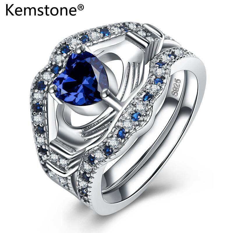 Kemstone Exquisite Silver Plated Blue Heart Ring Women Jewelry Gift Mother's Day gift
