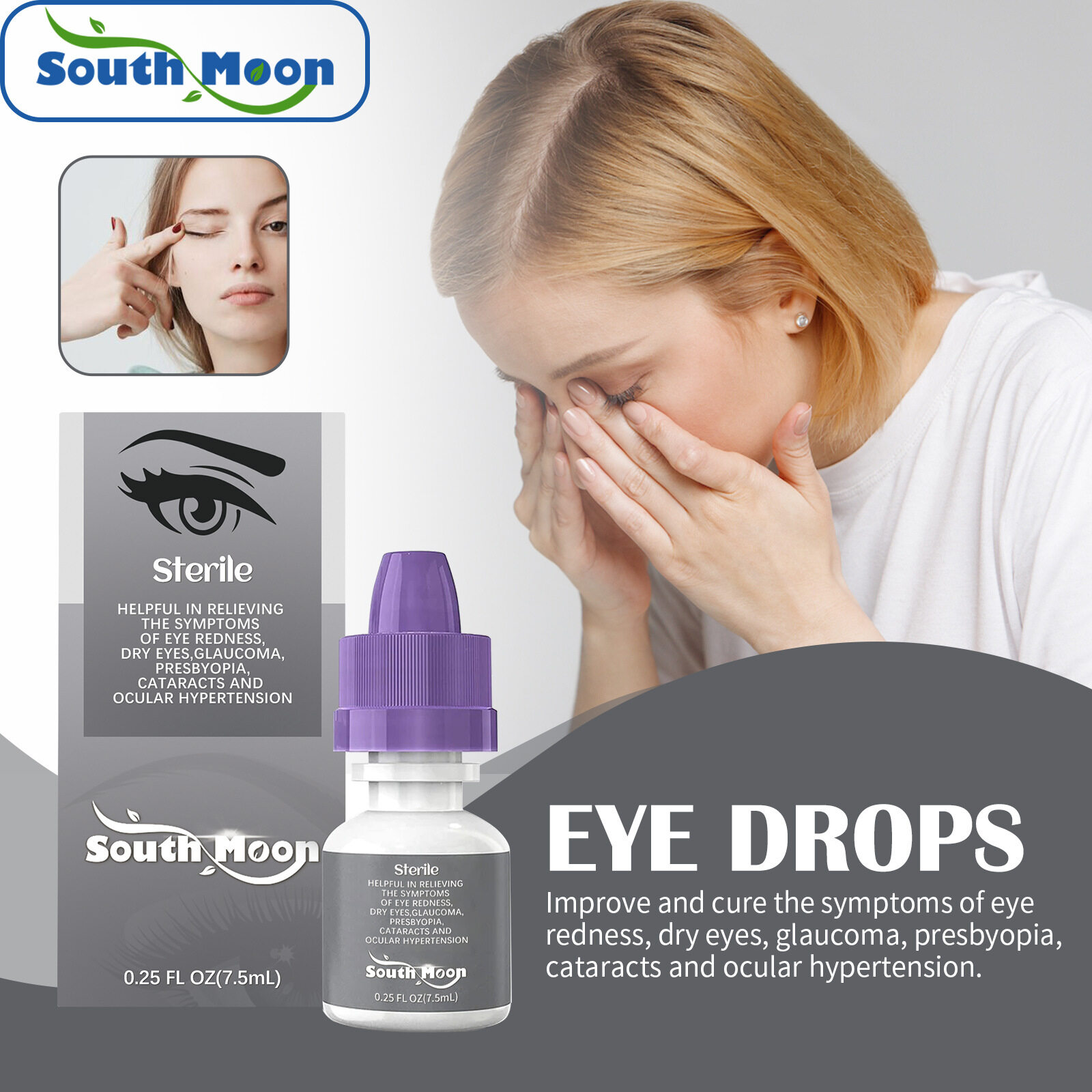 South Moon Eye Drops Liquid Effectively Repair Eye Redness Dizziness ...