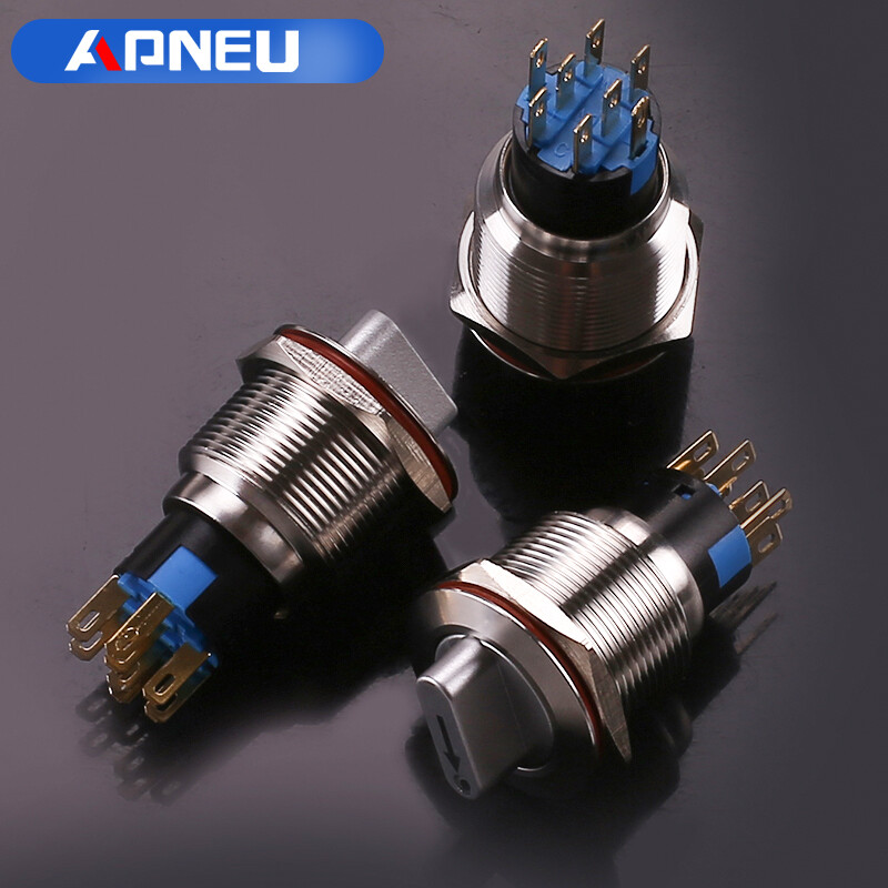 Công Tắc Nút Bấm Xoay Kim Loại Led 22Mm Công Tắc Chọn Vị Trí 2-3 Bằng Đồng Thau 220V Nút Nhấn Nút Xoay Núm Xoay Công Tắc Kim Loại