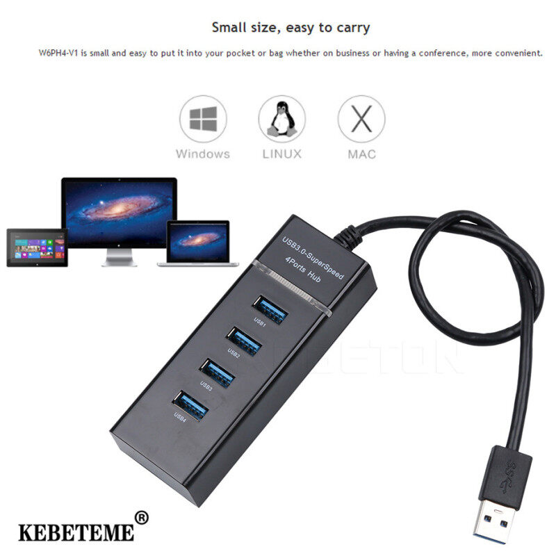 KEBETEME Hi-Speed 4 Port USB 3.0 Multi HUB Splitter Expansion 5Gbps Adapter Cable For Desktop PC Laptop