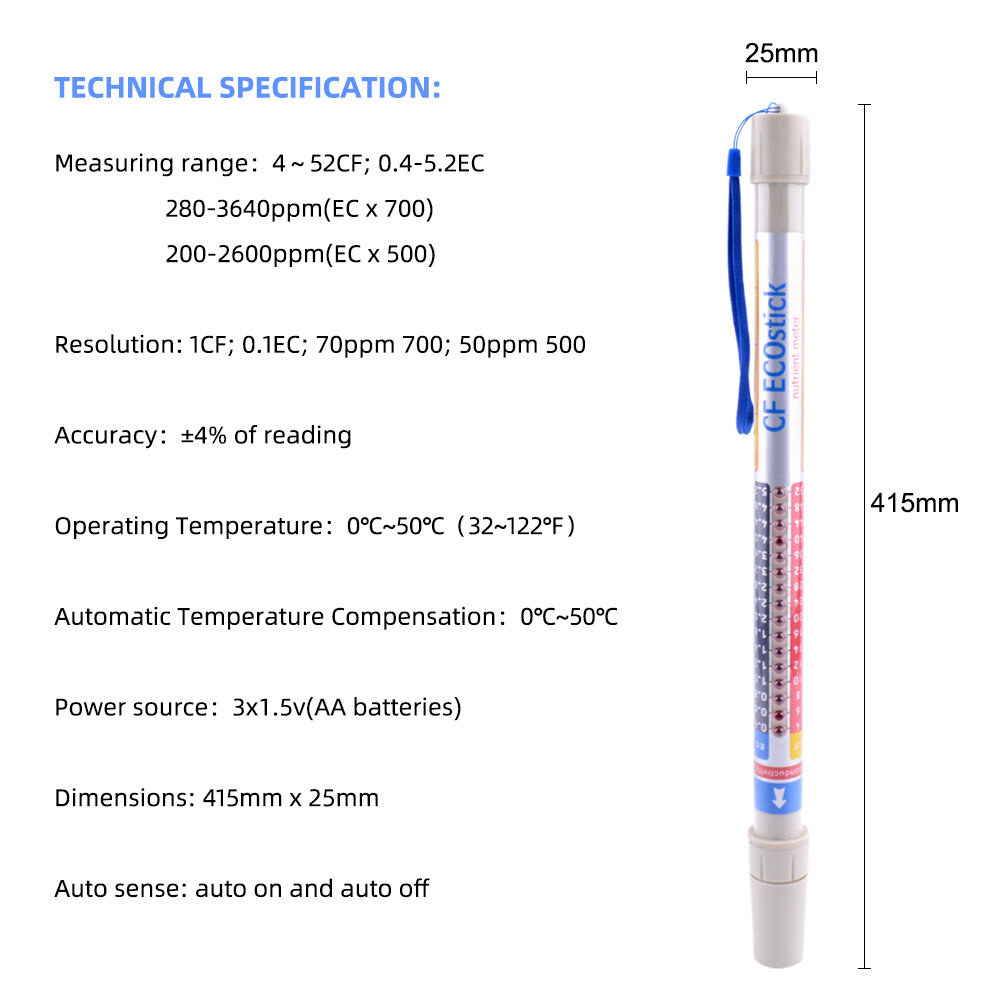 Bút Kiểm Tra Chất Lượng Nước Yieryi EC/Ppm/CF Máy Đo EC Làm Vườn