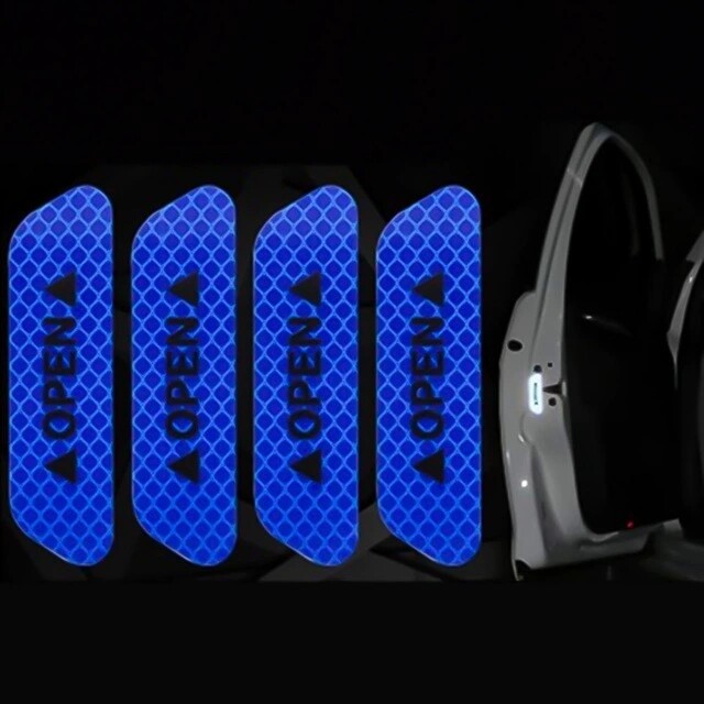 [4pcs Car Door Safety Warning Stickers Reflective Decorative Decals Open Logo Emblems Accessories,4pcs Car Open Stickers,]
