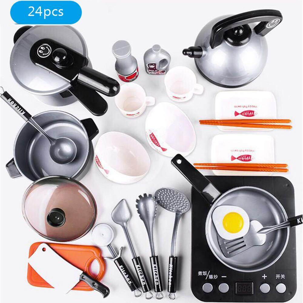 LightSmile Kids Kitchen Playsets, Kitchen Pretend Play Toys Cooking Set Pots and Pans Cookware Playset Healthy Cutting Vegetables Learning Gift for Children
