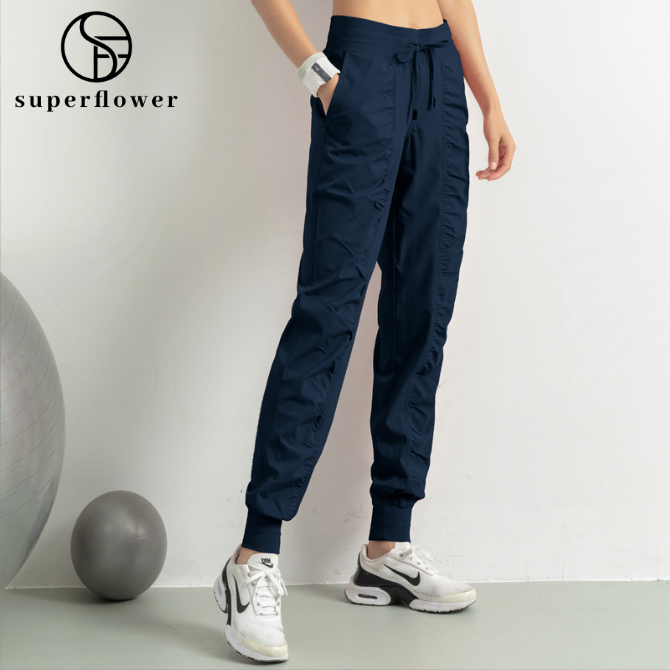 SUPERFLOWER Fabric Drawstring Running Sport Jogging Pants Women's Quick Dry Athletic Gym Fitness Sweatpants with Both Sides Pockets