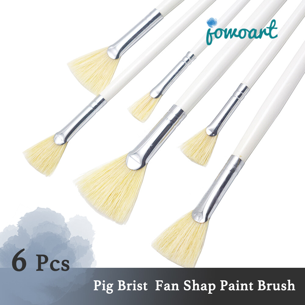 Jowoart 6pcs/Set Fan-shap Oil Painting Brush Pig Bristles Hair Artist Drawing Art Supplies Paint Oil Long Wood White Rod Gouache