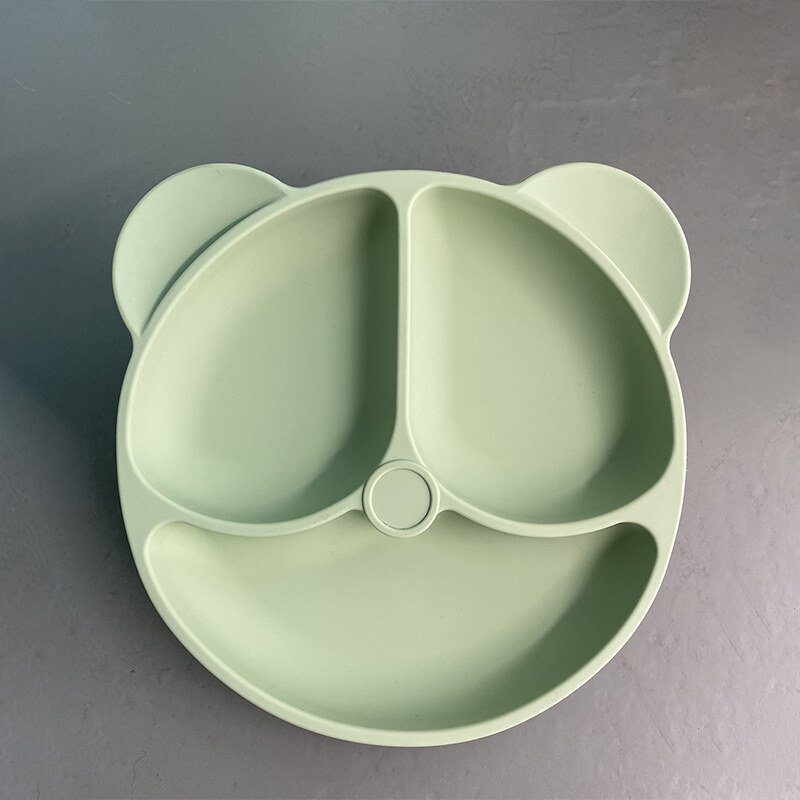 Baby Suction Cup Bowl Cute Cartoon Children Dishes Baby Bear Face Plate Tableware BPA Free Safe Silicone Dinner Plate