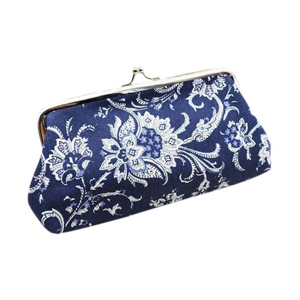 Vintage Blue And White Porcelain Hasp Coin Purses Women Clutch Bag Small Wallet