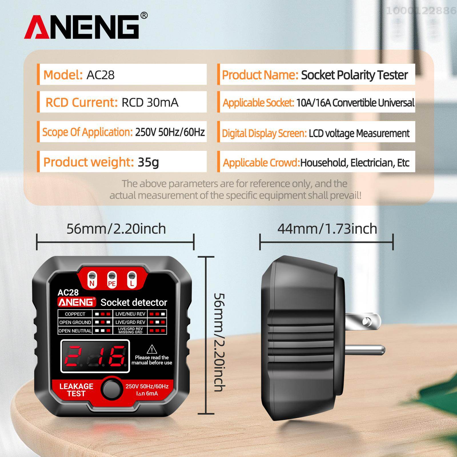 KKmoon aneng Outlet Tester receptacle Detector với LCD điện áp hiển thị 250V Ổ cắm điện Checker tự động phân cực Bộ kiểm thử điện kẹp thử điện cắm tường các công cụ điện