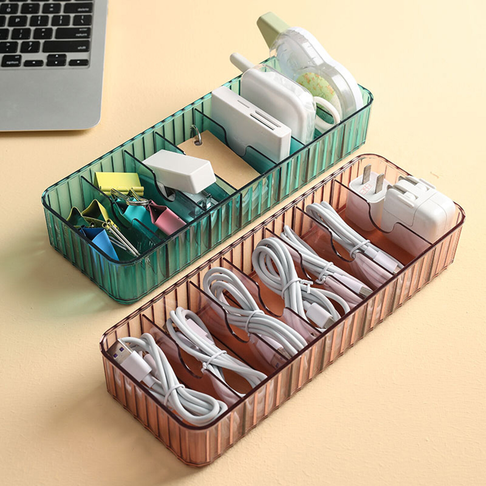 Laca Anti-shock Universal Cable Storage Box Plastic Individual Grid Multi-use Cable Storage Holder for Home