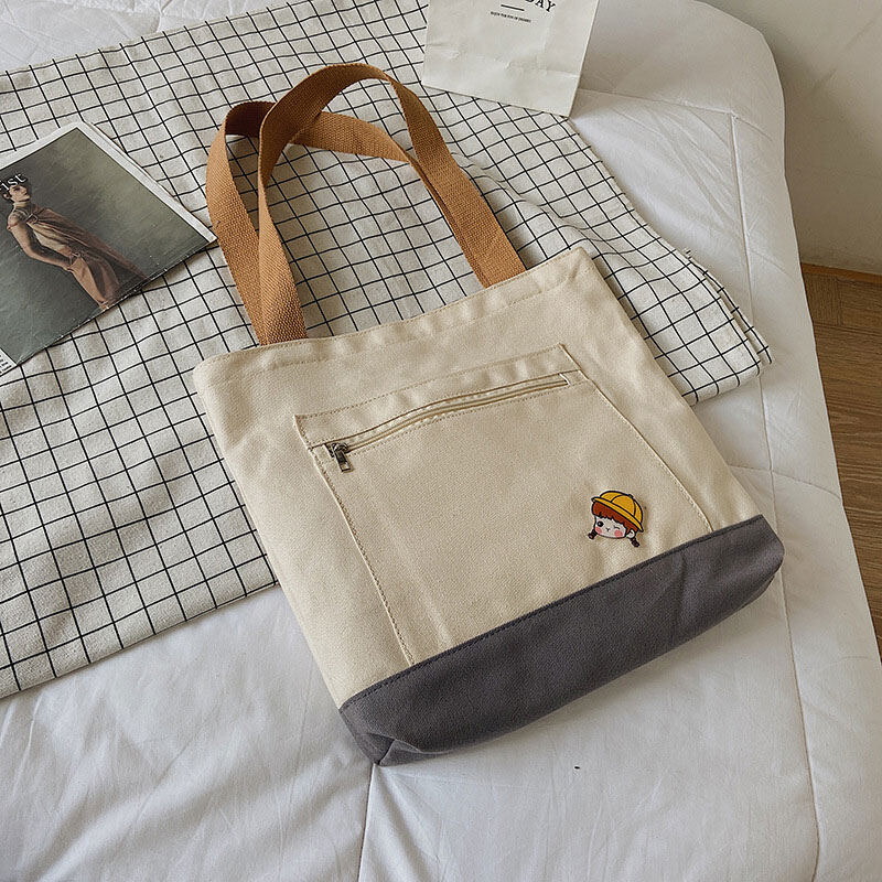 CHIC JOY Shoulder bag new large capacity canvas bag simple solid color shoulder tote bag simple student bag canvas bag