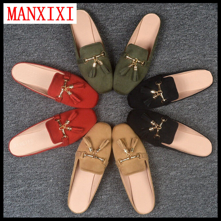 MANXIXI Brand Korean Version Flat Slippers Mules Sandals Big Size Leisure Fashion Slip On Shoes For Women (32-44 Size)
