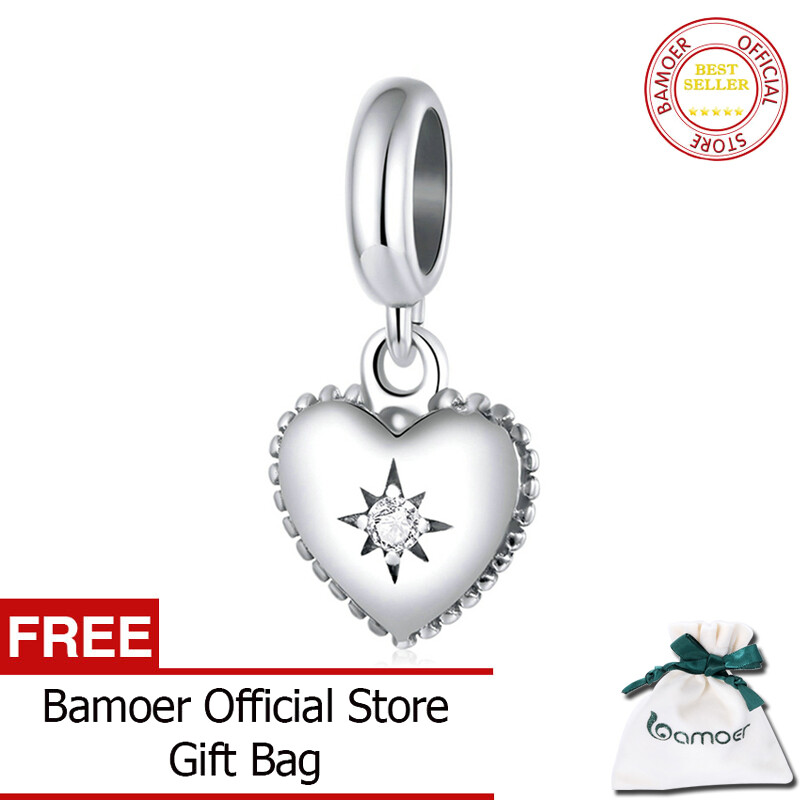 BAMOER 925 Sterling Silver Starburst Love Heart Shaped Charm For Women Zircon Pendant Fashion Jewelry Bracelet DIY SCX132
