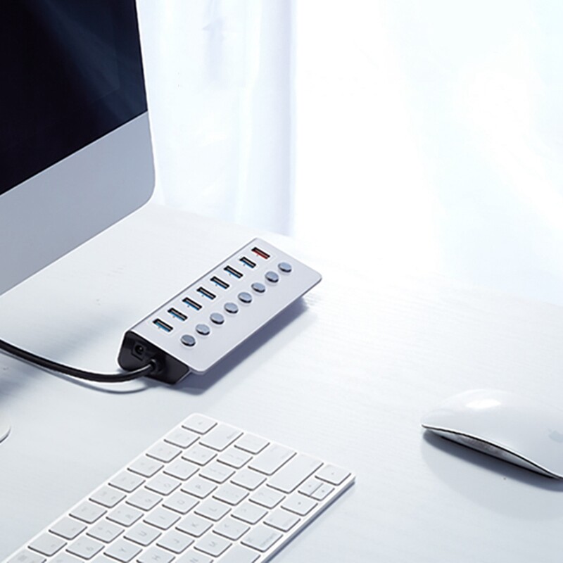 Bộ Chia USB JDB Usb 3.0 Với Công Tắc Độc Lập, Nguồn Điện Bên Ngoài, Bộ Mở Rộng Đa Giao Diện, Hub, Một Cho Bảy Cổng