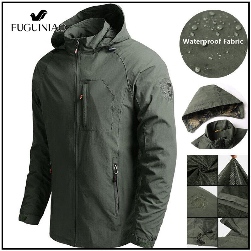 Fuguiniao 2021 Men's Spring Outdoor Waterproof Jackets Coats Outwear Windbreaker Windproof Autumn Jacket Camping Hiking Clothing Plus