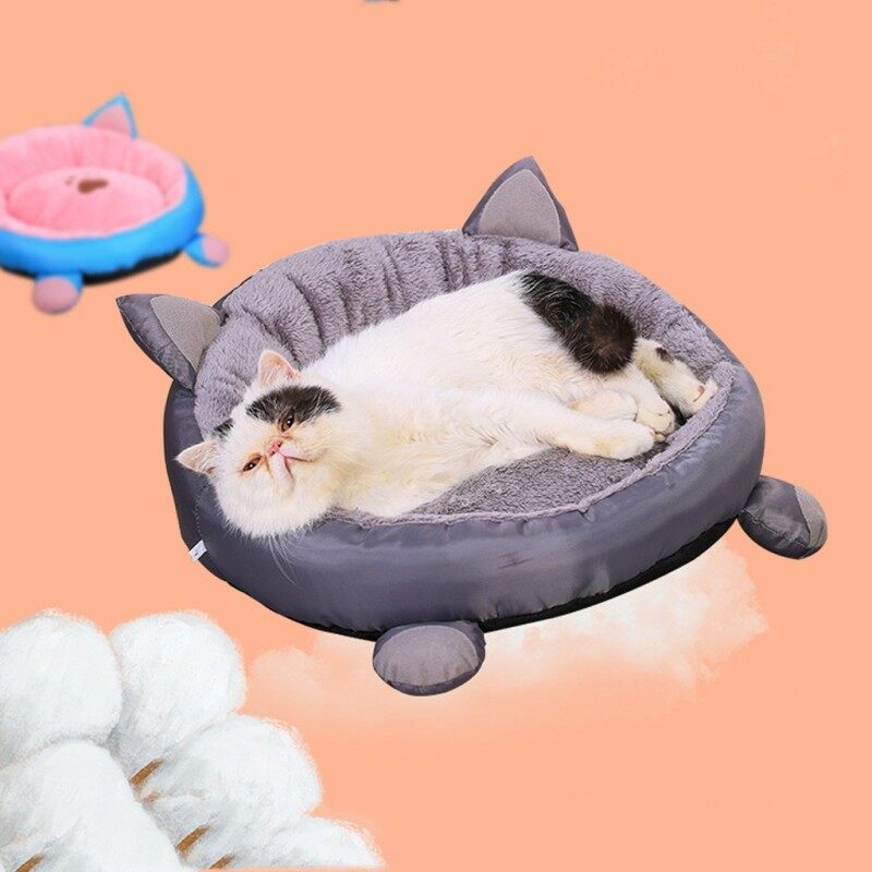 (Sẵn Sàng) Xu Hướng Mới Nhất Pet Cat Dog Mùa Đông Đệm Giường Tròn Thảm Ấm Làm Tổ Tai Hình Dạng Nhà Giường COD