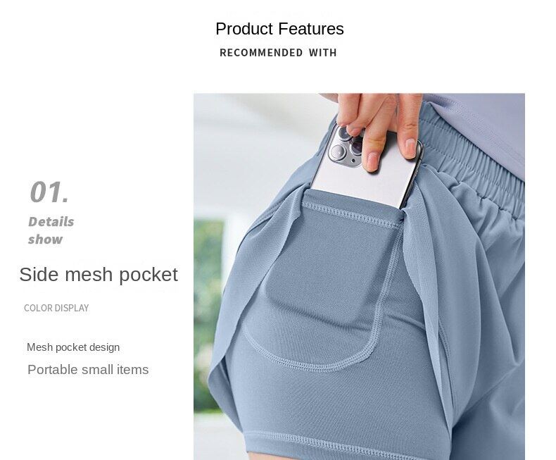 Dámské šortky na běhání na jógu, rychleschnoucí, prodyšné síťované šortky s kapsami 2v1 šortky Fiess_voghion.com