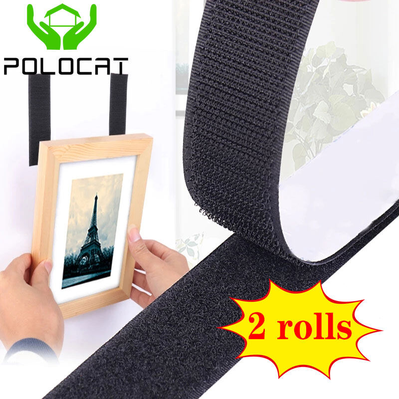Polocat 2 roll/pack Self-adhesive Velcros,Black White Hook and Loop Self Adhesive Fastener Tape Magic Nylon Sticker Loop Disks Strips Velcros with Glue#2