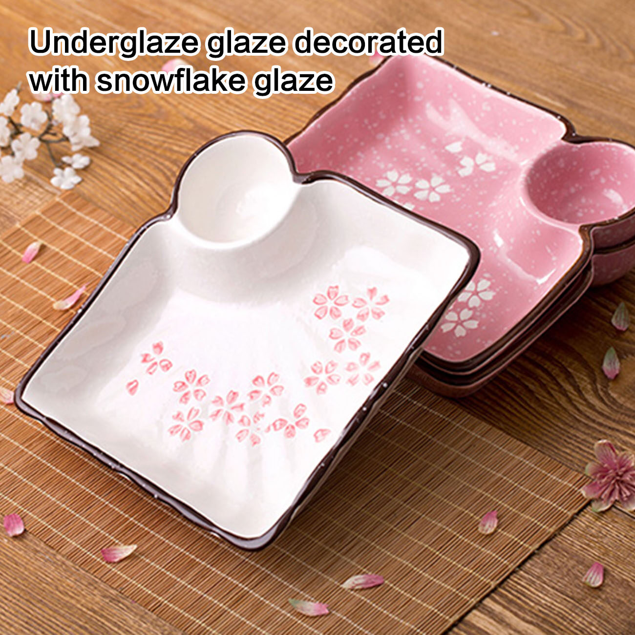 CNMF Household Dish Square Large Ceramic Dumpling Plate Vinegar Dish Grid Tray
