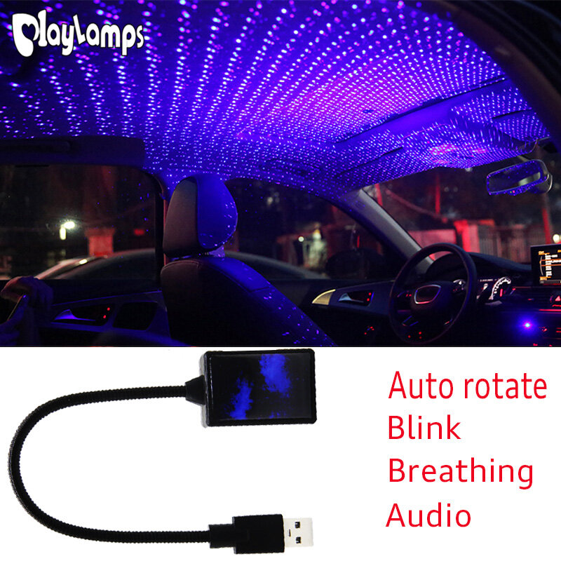 Car Roof Star Lights USB interior atmosphere Led lamp 360 degree Auto rotate LED Twinkle Ceiling Lights Voice Control Starry Lights