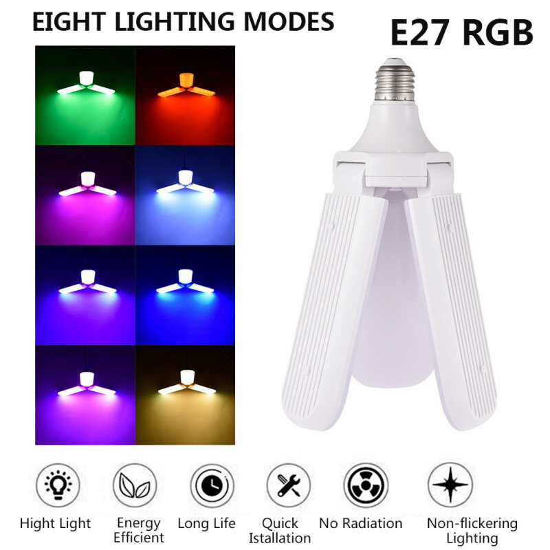 8 Chế Độ 36WE27/E26 LED Quạt Gấp Siêu Sáng Đèn Trần Trang Chủ Đèn Tiết Kiệm Năng Lượng