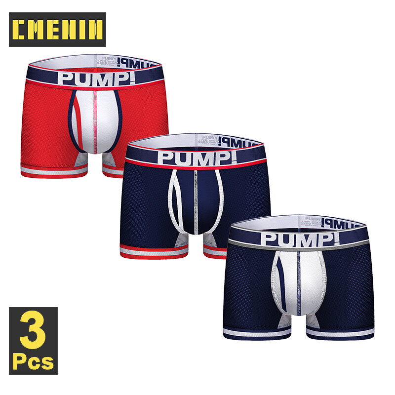 PUMP 3Pcs Mesh Soft Boxer Men Underware Trunks Ins Style Striped Sexy Mens Underwear Boxershorts Sport 2020 New H399