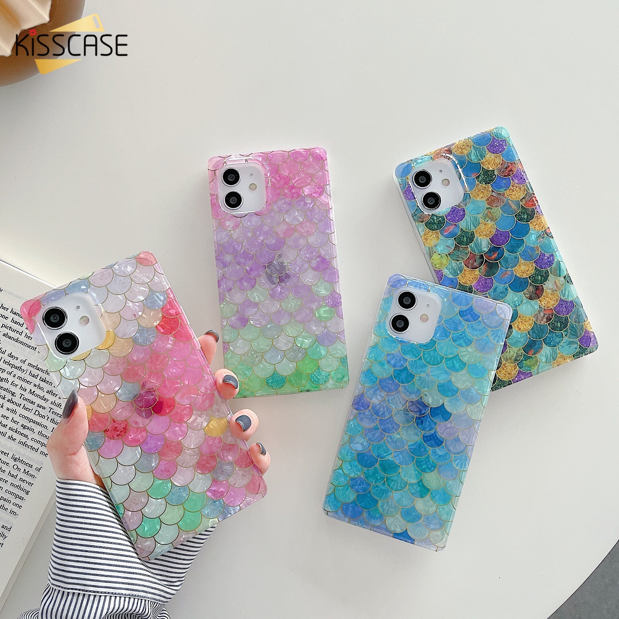 KISSCASE For iPhone 14 Pro Max Square Electroplating Shell Pattern Soft TPU IMD Case Anti-drop Pattern Phone Case For iPhone 14 Plus 13 12 11 Pro Max Xr Xs Max X Back Cover Case