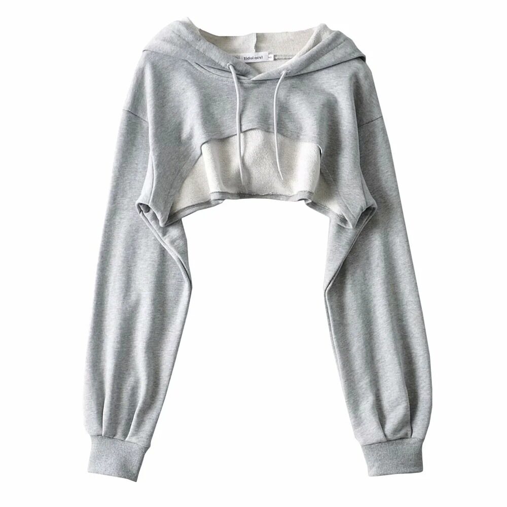 Ultra-short Sports Drawstring Hooded Sweater Women's Solid Color Wild Long-sleeved Hoodie