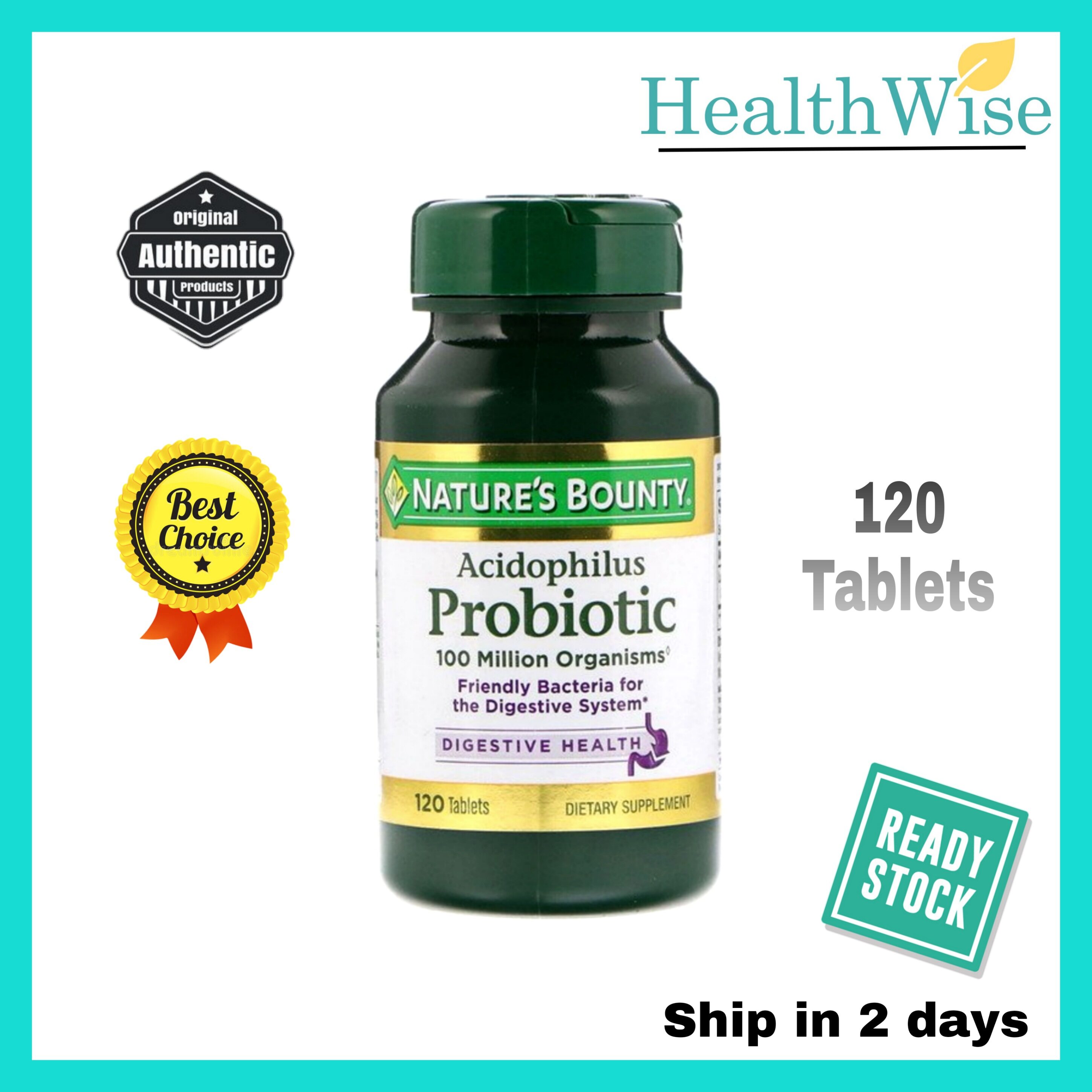 NATURE'S BOUNTY Acidophilus Probiotic, 120 Tablets (Exp Jun 2024) 100