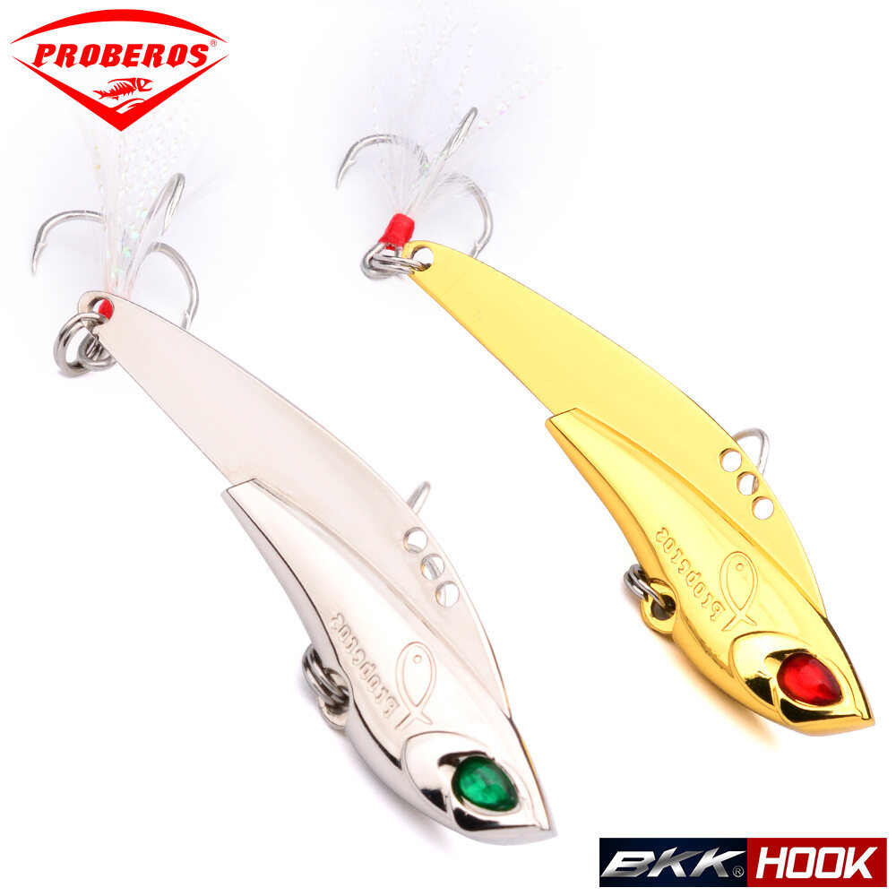 PROBEROS 1PC Metal VIB Fishing lure Luya Gold and Silver Sequins 23G/16G/11G Boxed Flying Fish Sequins Red and Green Eyes Fake Bait Dw349
