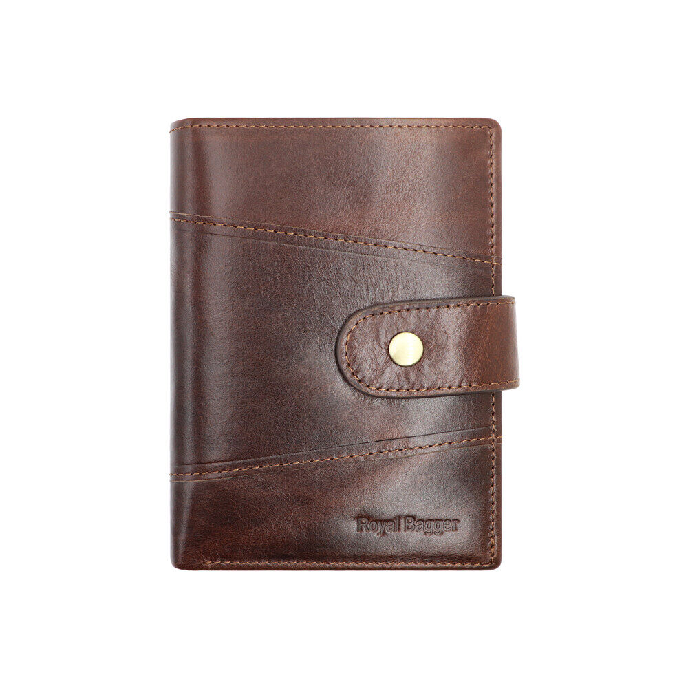 Royal Bagger New Fashion Genuine Cow Leather Annti-RFID Card Clip Pocket Short Wallets For Men Business Casual Purse Multi-Card Position Trifold Purse